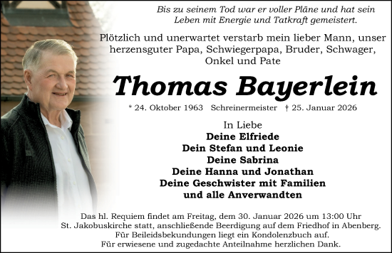 Traueranzeige von Thomas Bayerlein von Schwabacher Tagblatt Lokal