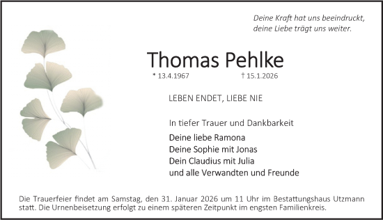 Traueranzeige von Thomas Pehlke von Erlanger Nachrichten Lokal
