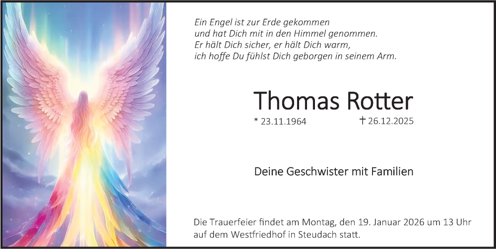  Traueranzeige für Thomas Rotter vom 15.01.2026 aus Erlanger Nachrichten Lokal