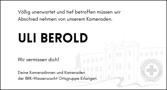 Traueranzeige von Uli Berold von Erlanger Nachrichten Lokal