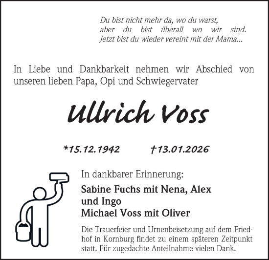 Traueranzeige von Ullrich Voss von Gesamtausgabe Nürnberger Nachrichten/ Nürnberger Ztg.