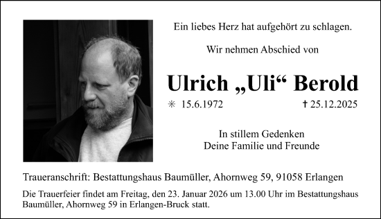 Traueranzeige von Ulrich Berold von Erlanger Nachrichten Lokal
