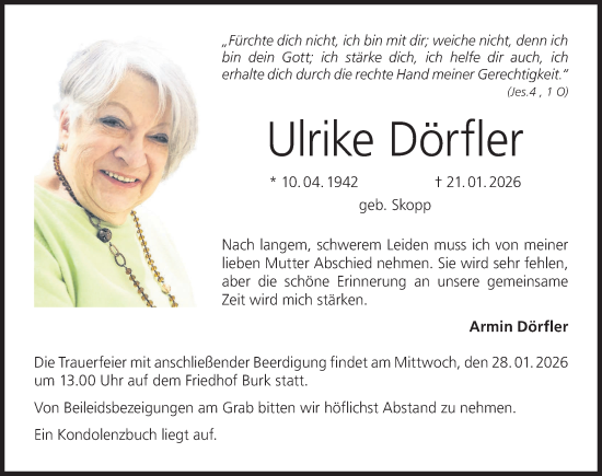 Traueranzeige von Ulrike Dörfler von Nordbayerische Nachrichten Forchheim Lokal