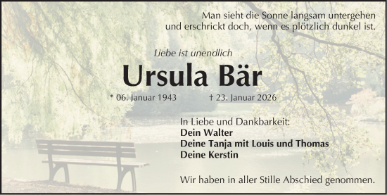 Traueranzeige von Ursula Bär von Fürther Nachrichten Lokal
