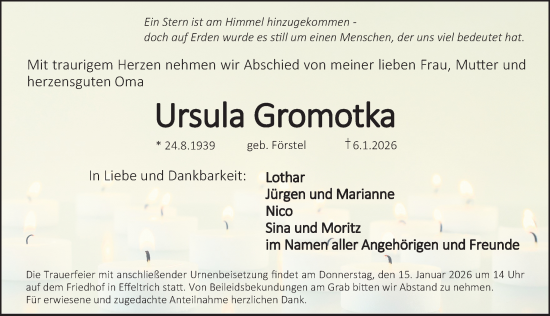 Traueranzeige von Ursula Gromotka von Nordbayerische Nachrichten Forchheim Lokal