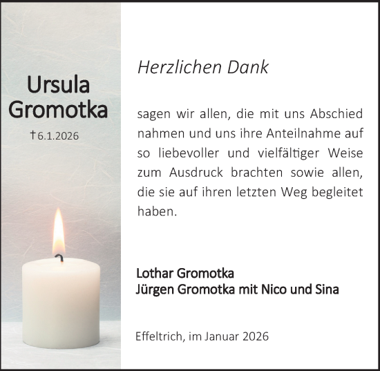 Traueranzeige von Ursula Gromotka von Nordbayerische Nachrichten Forchheim Lokal