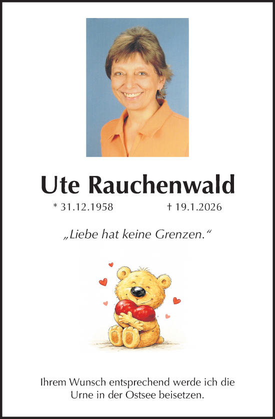 Traueranzeige von Ute Rauchenwald von Erlanger Nachrichten Lokal