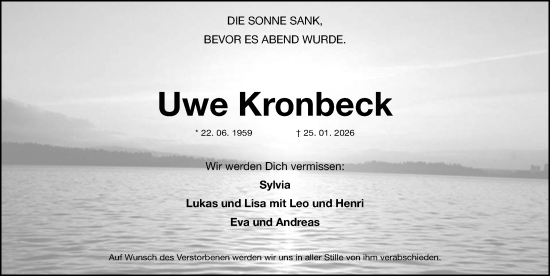 Traueranzeige von Uwe Kronbeck von Fürther Nachrichten Lokal