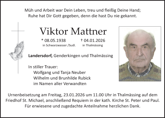 Traueranzeige von Viktor Mattner von Roth-Hilpoltsteiner Volkszeitung Lokal
