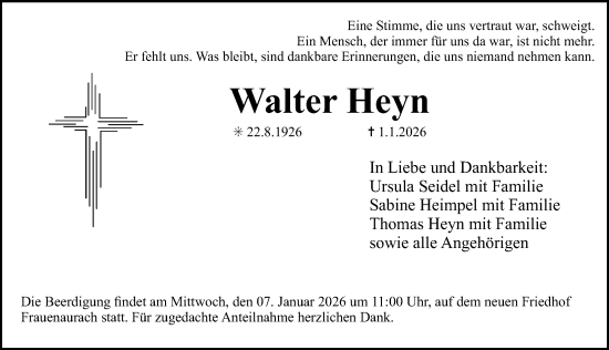 Traueranzeige von Walter Heyn von Erlanger Nachrichten Lokal