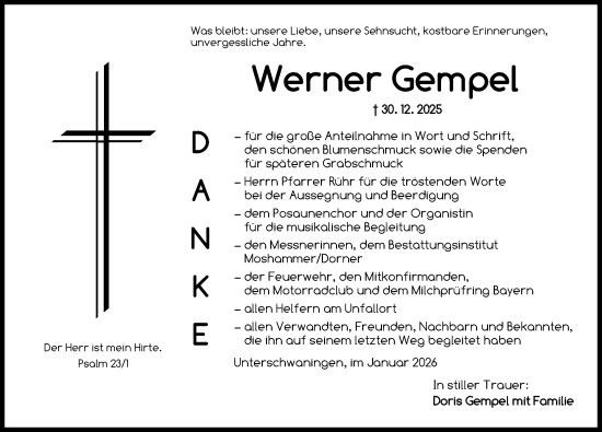 Traueranzeige von Werner Gempel von Altmühl-Bote Lokal