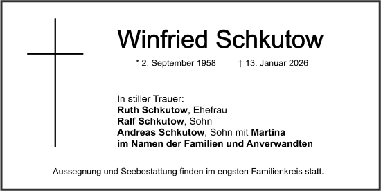 Traueranzeige von Winfried Schkutow von Neumarkter Nachrichten Lokal