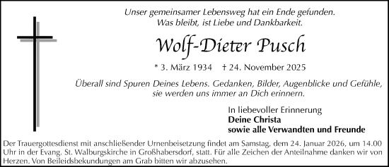 Traueranzeige von Wolf-Dieter Pusch von Fürther Nachrichten Lokal