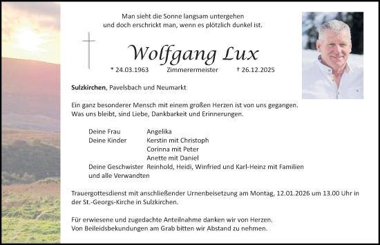 Traueranzeige von Wolfgang Lux von Roth-Hilpoltsteiner Volkszeitung/ Neumarkter Nachrichten