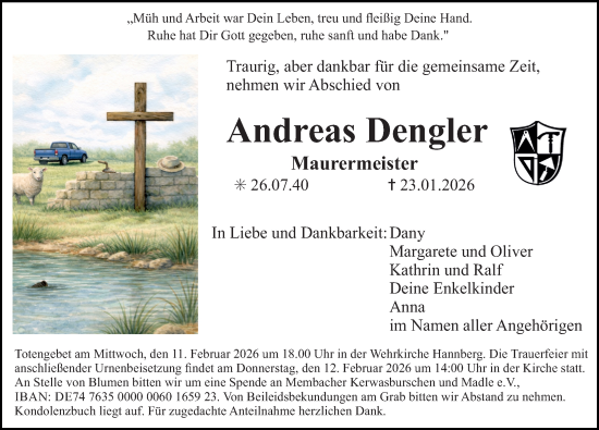 Traueranzeige von Andreas Dengler von Erlanger Nachrichten Lokal