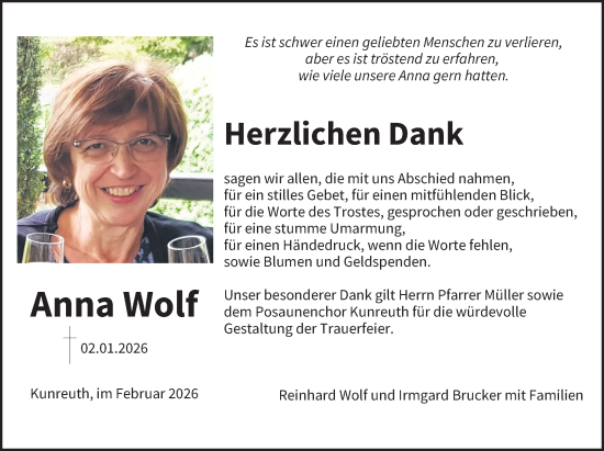 Traueranzeige von Anna Wolf von Nordbayerische Nachrichten Forchheim Lokal