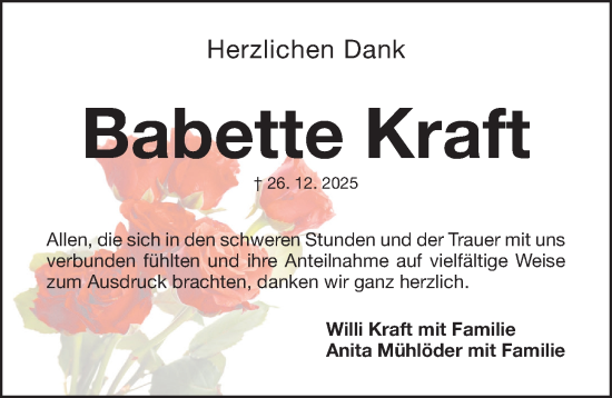 Traueranzeige von Babette Kraft von HST,HRHV