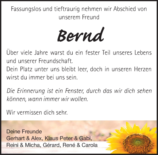 Traueranzeige von Bernd Stallbaum von Erlanger Nachrichten Lokal