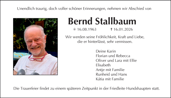 Traueranzeige von Bernd Stallbaum von Erlanger Nachrichten Lokal