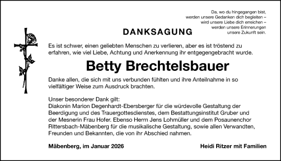 Traueranzeige von Betty Brechtelsbauer von Roth-Hilpoltsteiner Volkszeitung/ Schwabach