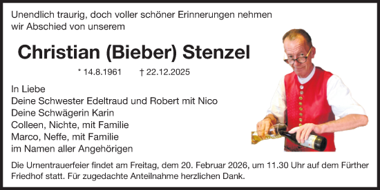 Traueranzeige von Christian Stenzel von Fürther Nachrichten Lokal