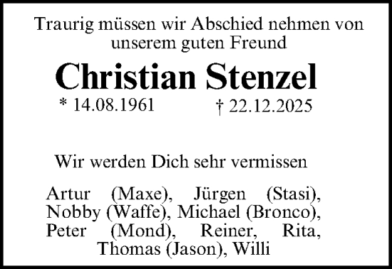 Traueranzeige von Christian Stenzel von Fürther Nachrichten Lokal
