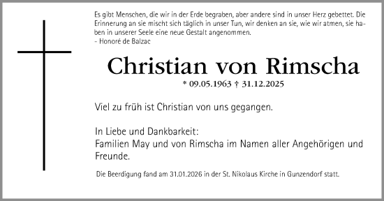 Traueranzeige von Christian von Rimscha von Gesamtausgabe Nürnberger Nachrichten/ Nürnberger Ztg.