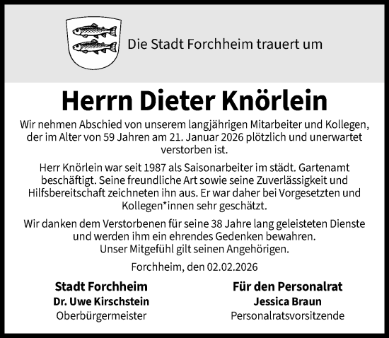 Traueranzeige von Dieter Knörlein von Nordbayerische Nachrichten Forchheim Lokal