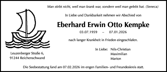 Traueranzeige von Eberhard Erwin Otto Kempke von Gesamtausgabe Nürnberger Nachrichten/ Nürnberger Ztg.