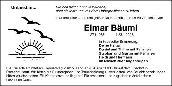 Traueranzeige von Elmar Bäuml von Gesamtausgabe Nürnberger Nachrichten/ Nürnberger Ztg.