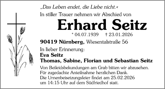 Traueranzeige von Erhard Seitz von Gesamtausgabe Nürnberger Nachrichten/ Nürnberger Ztg.