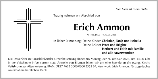 Traueranzeige von Erich Ammon von Fürther Nachrichten Lokal