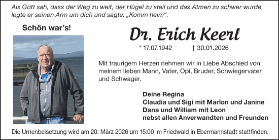 Traueranzeige von Erich Keerl von Gesamtausgabe Nürnberger Nachrichten/ Nürnberger Ztg.