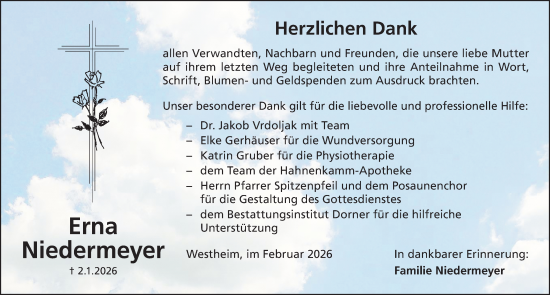 Traueranzeige von Erna Niedermeyer von Altmühl-Bote Lokal