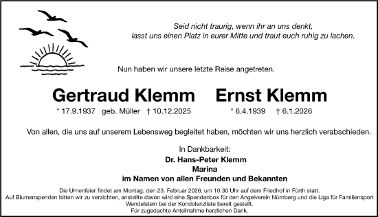 Traueranzeige von Ernst KKlemm  von Gesamtausgabe Nürnberger Nachrichten/ Nürnberger Ztg.