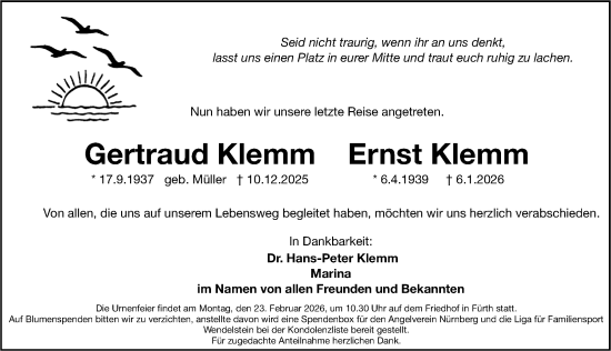 Traueranzeige von Ernst Klemm von Fürther Nachrichten Lokal