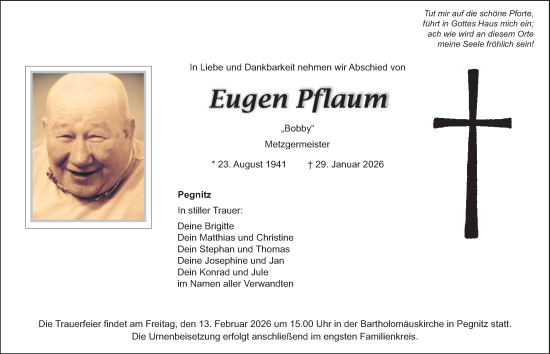 Traueranzeige von Eugen Pflaum von Nordbayerische Nachrichten Pegnitz Lokal