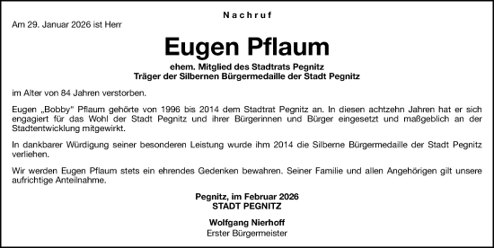 Traueranzeige von Eugen Pflaum von Nordbayerische Nachrichten Pegnitz Lokal