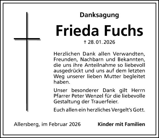Traueranzeige von Frieda Fuchs von Roth-Hilpoltsteiner Volkszeitung Lokal