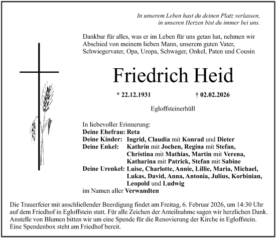 Traueranzeige von Friedrich Heid von Nordbayerische Nachrichten Forchheim Lokal