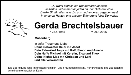 Traueranzeige von Gerda Brechtelsbauer von Roth-Hilpoltsteiner Volkszeitung/ Schwabach