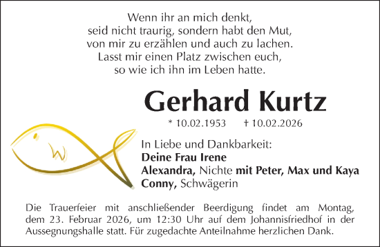 Traueranzeige von Gerhard Kurtz von Gesamtausgabe Nürnberger Nachrichten/ Nürnberger Ztg.