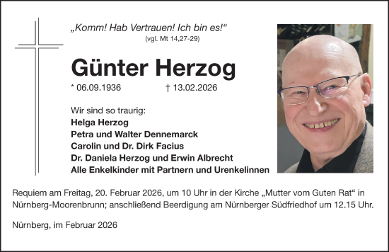 Traueranzeige von Günter Herzog von Gesamtausgabe Nürnberger Nachrichten/ Nürnberger Ztg.