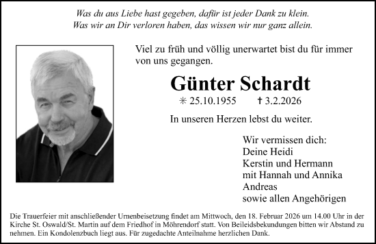 Traueranzeige von Günter Schardt von Erlanger Nachrichten Lokal