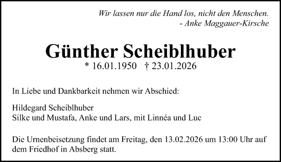 Traueranzeige von Günther Scheiblhuber von Altmühl-Bote Lokal