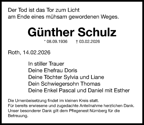 Traueranzeige von Günther Schulz von Roth-Hilpoltsteiner Volkszeitung Lokal