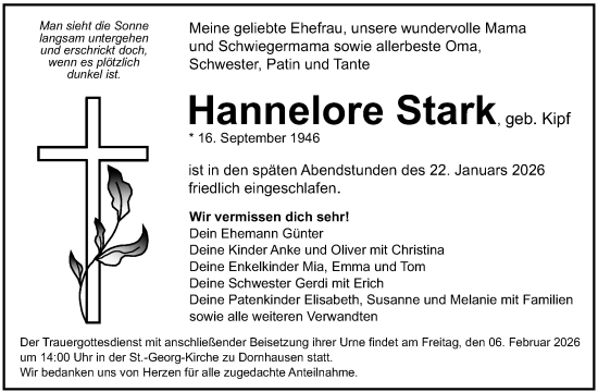 Traueranzeige von Hannelore Stark von Altmühl-Bote Lokal