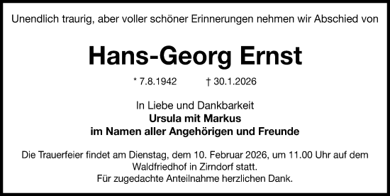 Traueranzeige von Hans-Georg Ernst von Fürther Nachrichten Lokal