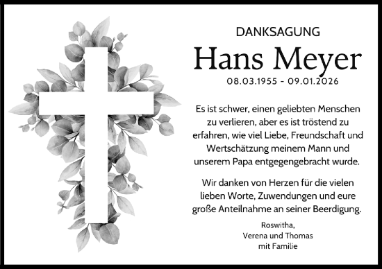 Traueranzeige von Hans Meyer von Gesamtausgabe Nürnberger Nachrichten/ Nürnberger Ztg.