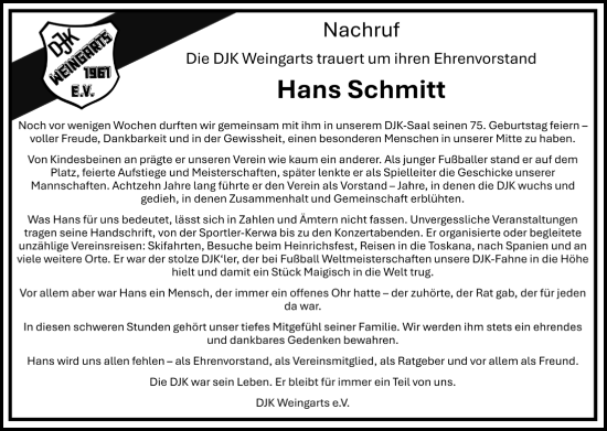 Traueranzeige von Hans Schmitt von Nordbayerische Nachrichten Forchheim Lokal